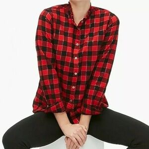 J CREW Buffalo Flannel Blouse Red Plaid Long Sleeve Preppy Buttoned Women’s Sz M